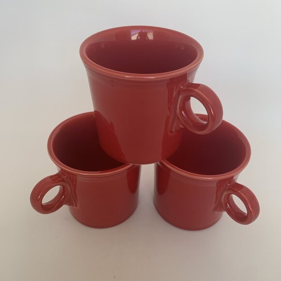Set of 3 Fiestaware HLC O Ring Handle Coffee Mugs Cups Scarlet Red Homer USA - Picture 2 of 9
